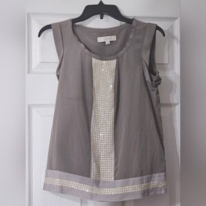 Loft Taupe Sequined Blouse